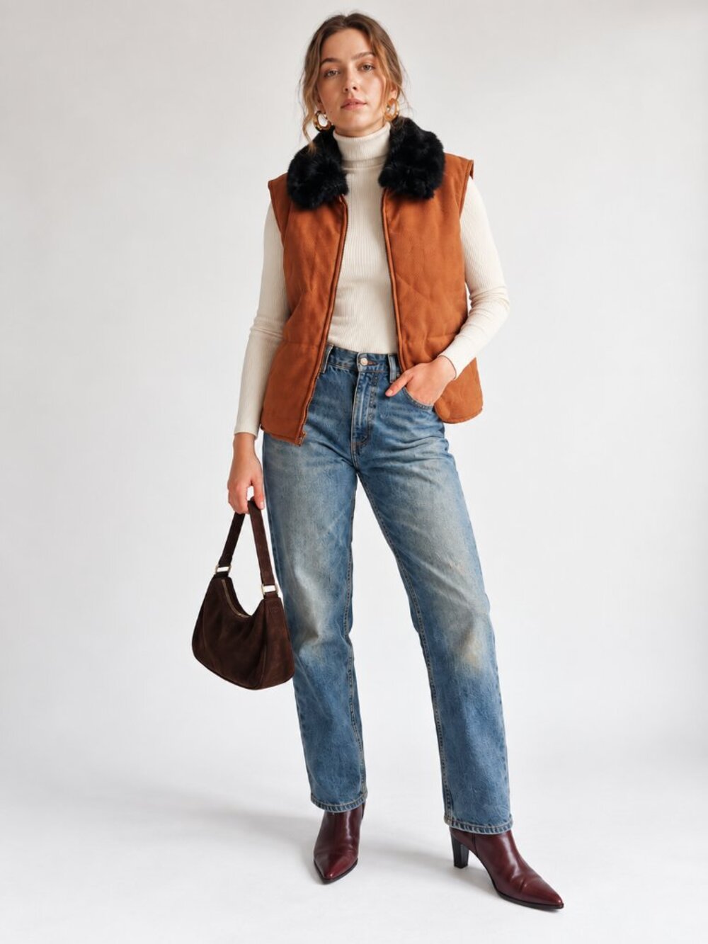 Vintage Rafaella Cognac Snakeskin Faux Fur Puffer Vest L